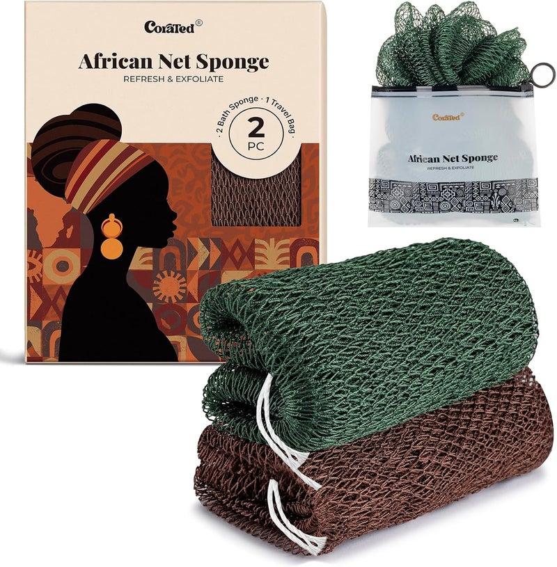 CORATED African Net Sponge Authentic, Shower Loofah Exfoliating Bath Sponge, Body Scrubber for Women and Men Daily Use Body Care, Travel Portable Bath Accessories Spa Gifts - Image 1